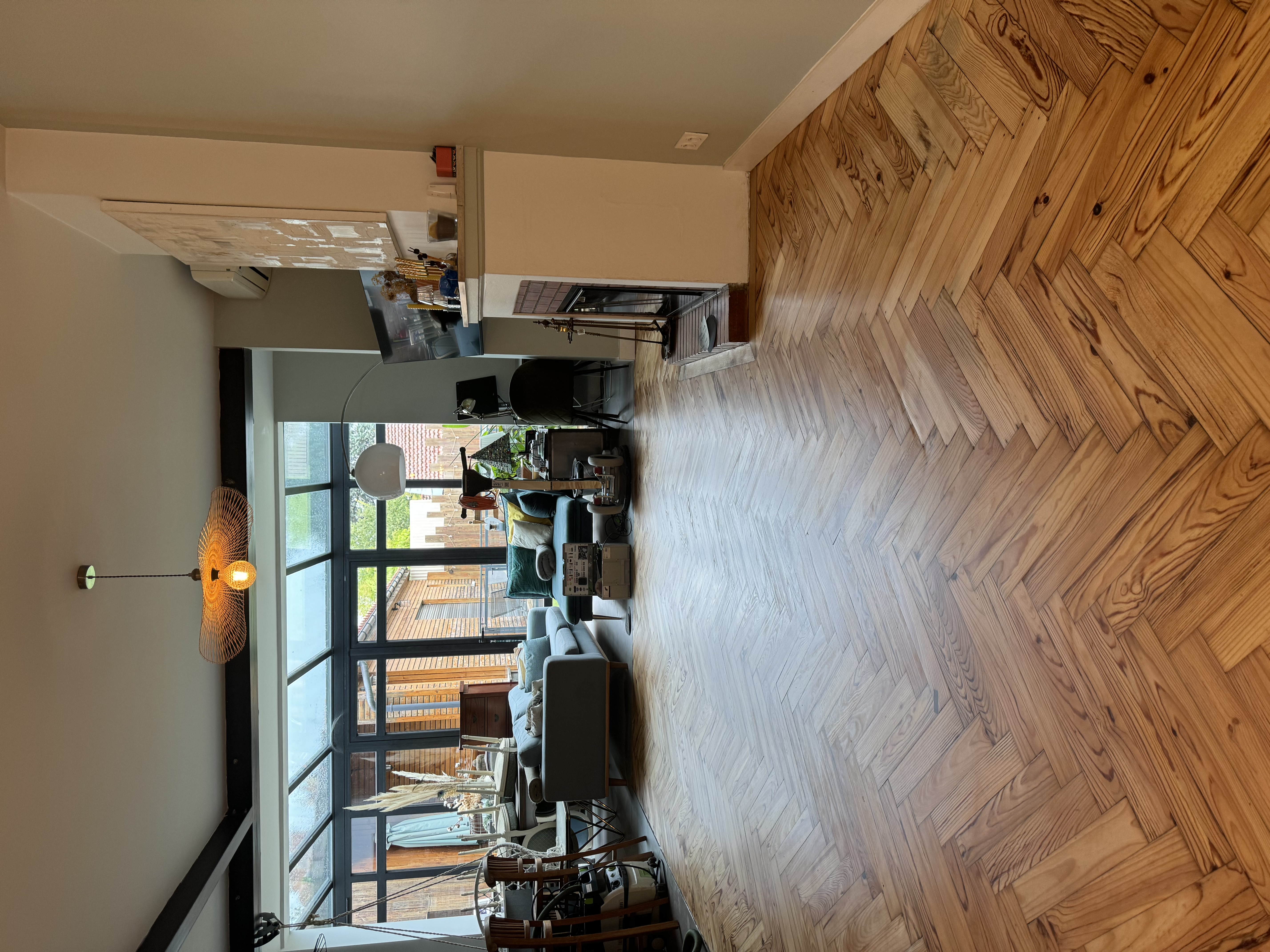 Maison Bordeaux - Ponçage parquet bâton rompu pin Vernis ultra mat
